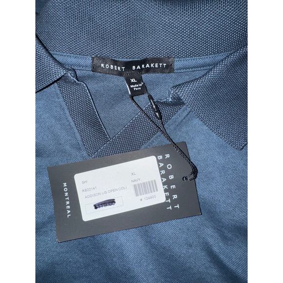 ROBERT BARAKETT‎ ADISON OPEN NECK COLLAR POLO in Navy Blue size Men's XL NEW - Picture 4 of 5